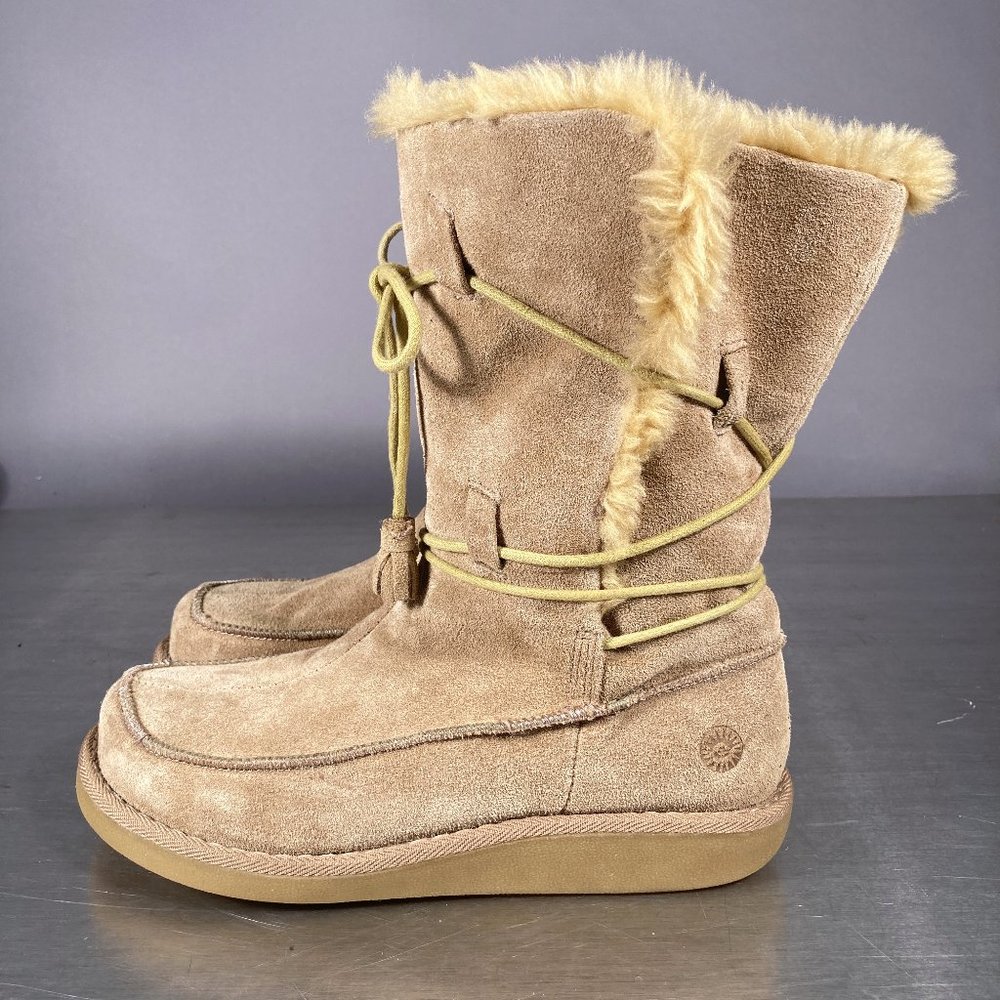 Earth Shoe Winter Boots Suede Miami Tan Buff Plush Lined Lace Up W Size 7 NWOT